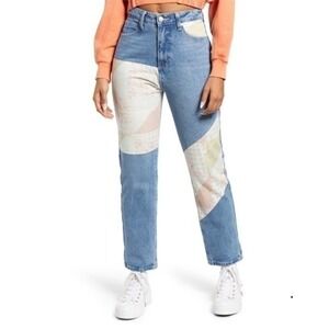BP. Quilt Patchwork Tapered High Rise Denim Blue Jeans Size 29 NWT